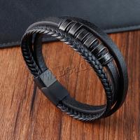 PU cavo bracciali, with 304 acciaio inox, tre strati & Vintage & per l'uomo, nero, Lunghezza 21 cm, Venduto da PC