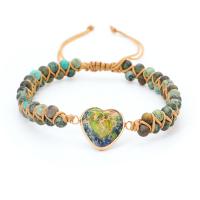 Gemstone Bracciali, diaspro impressione, with corda di terilene, Cuore, unisex & regolabile, Lunghezza Appross. 16-30 cm, Venduto da PC