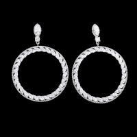 Orecchini cerchietti Hoop ottone, Cerchio, Micro spianare cubic zirconia, argento, assenza di nichel,piombo&cadmio, 40x50mm, Venduto da coppia