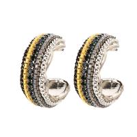 Pendientes de Perno de Aleación de Zinc, chapado en color de plata, Joyería & para mujer & con diamantes de imitación, más colores para la opción, libre de níquel, plomo & cadmio, 26x14mm, Vendido por Par