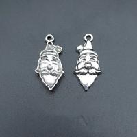 Pendentifs Noël en alliage de zinc, le père noël, Plaqué de couleur d'argent, Vintage & DIY, protéger l'environnement, sans nickel, plomb et cadmium, 27x13mm, Environ 100PC/sac, Vendu par sac