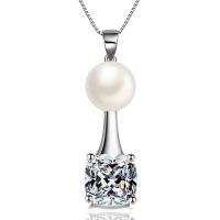 Μενταγιόν Cubic Zirconia (CZ) Brass, Ορείχαλκος, με Shell Pearl & Cubic Zirconia, επιπλατινωμένα, κοσμήματα μόδας & για άνδρες και γυναίκες & πολύπλευρη, λευκό, νικέλιο, μόλυβδο και κάδμιο ελεύθεροι, 12x20mm, Sold Με PC