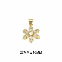 Rhinestone Brass Vedhæng, Messing, Flower, guldfarve belagt, du kan DIY & for kvinde & med rhinestone, nikkel, bly & cadmium fri, 23x16x0.3mm, Hole:Ca. 0.3mm, Solgt af PC