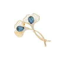 Fashion Broche Sieraden, Messing, Ginkgo Leaf, mode sieraden & micro pave zirconia & voor vrouw, gouden, nikkel, lood en cadmium vrij, 34x45mm, Verkocht door PC