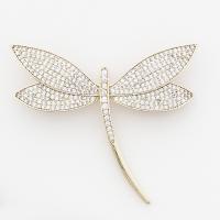 Mode broche smykker, Messing, Dragonfly, mode smykker & Micro Pave cubic zirconia & for kvinde, gylden, nikkel, bly & cadmium fri, 54x47mm, Solgt af PC