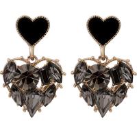 Zinc Alloy Drop Earring, Heart, guldfarve belagt, for kvinde & med rhinestone, flere farver til valg, 15x25mm, Solgt af par