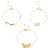 alliage de zinc Set de bracelet, avec 1.97inch chaînes de rallonge, papillon, Placage, trois pièces & motif de mauvais œil & pour femme & avec strass & creux, plus de couleurs à choisir, Longueur Environ 6.69 pouce, Vendu par fixé