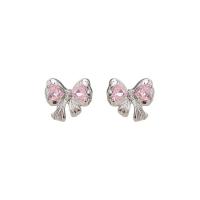 Zinc Alloy Stud Earring, Strik, silver plated, Koreaanse stijl & micro pave zirconia & voor vrouw, 18x15mm, Verkocht door pair