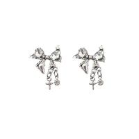 Zinc Alloy Drop Earring, Bowknot, sølvfarvet forgyldt, Koreansk stil & Micro Pave cubic zirconia & for kvinde, 16x23mm, Solgt af par