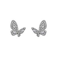 Zinc Alloy Stud Earring, Vlinder, silver plated, Koreaanse stijl & voor vrouw & met strass, 15x19mm, Verkocht door pair