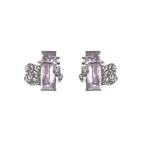 Zinc Alloy Stud Earring, Geometrisk mønster, sølvfarvet forgyldt, Koreansk stil & for kvinde & med rhinestone, 15x16mm, Solgt af par