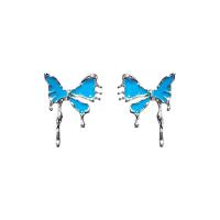 Zinc Alloy Stud Earring, Vlinder, silver plated, voor vrouw & glazuur, 18x23mm, Verkocht door pair