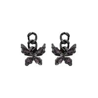 alliage de zinc Boucle d'oreille goutte, papillon, Placage, Style coréen & pour femme & avec strass, noire, 20x28mm, Vendu par paire