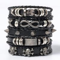 Cowhide Bracelet Socraigh, le PU & Sinc Alloy, Blaosc, plátáilte, 5 phíosa & do fear, Fad Thart 11 Inse, Díolta De réir Socraigh