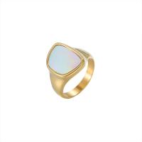 Titanium Stål Fingerring, med White Shell, Geometrisk mønster, 14K forgyldt, forskellig størrelse for valg & for kvinde, Størrelse:7-9, Solgt af PC