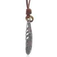 Collier de cuir de vachette, cuir de peau de vache, avec alliage de zinc, fait à la main, bijoux de mode & pour femme, brun, 4mm, Longueur 73-75 cm, Vendu par PC