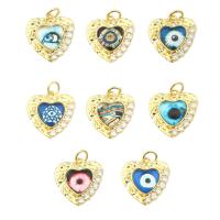 Evil Eye Pakabukai, Žalvarinis, Širdis, aukso spalva padengtas, Bižuterijos & įvairių dizaino pasirinkimas & moters & su Kalnų krištolas, nikelio, švino ir kadmio nemokamai, 24x18x0.4mm, Skylė:Apytiksliai 0.4mm, Pardavė PC