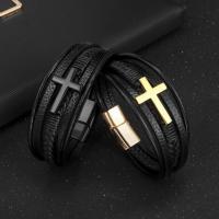 Bracelets cordon PU, cuir PU, avec alliage de zinc, croix, multicouche & longueur différente pour le choix & pour homme, plus de couleurs à choisir, Longueur Environ 8.27 pouce, Vendu par PC