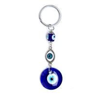 Sleutelhanger, Lampwork, met Zinc Alloy, Rond plat, antiek zilver plated, uniseks & boze oog patroon, 3cm,12cm, Verkocht door PC