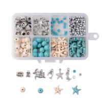 DIY sieraden materiaal, Zinc Alloy, met Plastic Box & turkoois, silver plated, 8 cellen, gemengde kleuren, 110x70x30mm, Verkocht door box