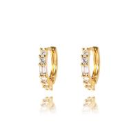 Brass Huggie Hoop Earring gold color plated & micro pave cubic zirconia & for woman Sold By Pair