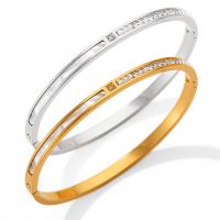 304 rustfrit stål Bangle, med White Shell, for kvinde & med rhinestone, flere farver til valg, 61.50x3.80mm, Solgt af PC