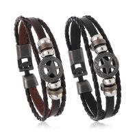 cuir de peau de vache bracelet, avec cuir PU & alliage de zinc, étoile, Placage, multicouche & pour homme, plus de couleurs à choisir, Longueur Environ 8.3 pouce, Vendu par PC