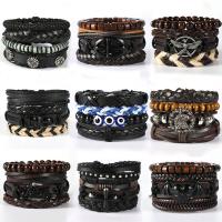 alliage de zinc Set de bracelet, avec cuir PU & bois, Placage, Vintage & multicouche & styles différents pour le choix & pour homme, Longueur Environ 6.7-7 pouce, Vendu par fixé