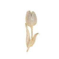 Cubic Zirconia Spilla, ottone, Tulipano, gioielli di moda & Micro spianare cubic zirconia & per la donna, dorato, assenza di nichel,piombo&cadmio, 16x45mm, Venduto da PC