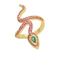 Cubic Zircon Messing fingerring, Snake, mode smykker & Micro Pave cubic zirconia, flere farver til valg, nikkel, bly & cadmium fri, 36mm, Indvendig diameter:Ca. 17mm, Solgt af PC