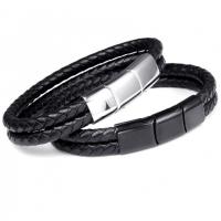 cuir PU bracelet, avec Acier titane, bijoux de mode & pour homme, plus de couleurs à choisir, Longueur Environ 8.5 pouce, Vendu par PC