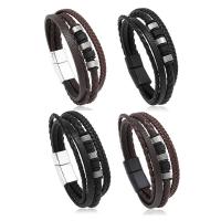 Zinc Alloy Armband, met Magneet & PU, plated, multilayer & voor de mens, meer kleuren voor de keuze, Lengte Ca 8.5 inch, Verkocht door PC