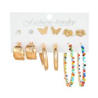 Pendientes de Hierro, fundición, con aleación de zinc & Acrílico, chapado en color dorado, 6 piezas & Joyería & para mujer & con diamantes de imitación, libre de níquel, plomo & cadmio, Vendido por Set