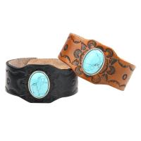 Bracelet de cuir de vachette, cuir de peau de vache, avec turquoise & alliage de zinc, fait à la main, bijoux de mode & unisexe, plus de couleurs à choisir, 40mm, Longueur 24.3 cm, Vendu par PC