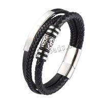 Pulseras de Cordón de PU, Cuero de PU, con acero inoxidable 316L, longitud diferente para la opción & para hombre, Negro, 12mm, Vendido por UD