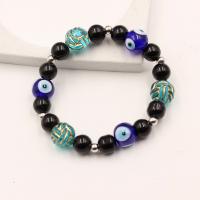 Bracelet Evil Eye bijoux, Abrazine Stone, avec Des billes de verre & chalumeau & alliage de zinc, Placage, motif de mauvais œil & pour homme, plus de couleurs à choisir, Longueur Environ 17.5-18 cm, Vendu par PC