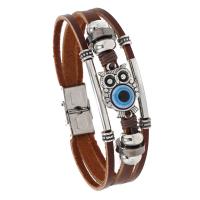 Evil Eye sieraden Armband, PU, met Copper Coated Plastic & Zinc Alloy, antiek zilver plated, Vintage & Andere vorm voor keuze & uniseks, meer kleuren voor de keuze, 12mm, Lengte 21.5 cm, Verkocht door PC