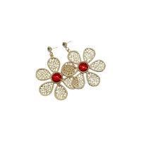 Zinc Alloy Øreringe, Flower, mode smykker & med rhinestone, gylden, nikkel, bly & cadmium fri, 55x73mm, Solgt af par