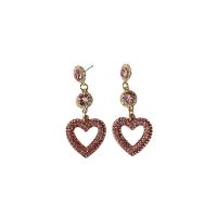 Zinc Alloy Øreringe, Heart, mode smykker & med rhinestone, lyserød, nikkel, bly & cadmium fri, 29x75mm, Solgt af par