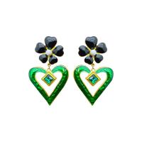 Zinc Alloy Øreringe, med Plastic Pearl, Heart, mode smykker & emalje & med rhinestone, flere farver til valg, nikkel, bly & cadmium fri, 40x70mm, Solgt af par