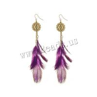 Mode Feather Earring, Zinc Alloy, met Veer, Veer, plated, mode sieraden, meer kleuren voor de keuze, nikkel, lood en cadmium vrij, 20x140mm, Verkocht door pair