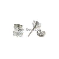 316L Stainless Steel Stud Earring, Square, med cubic zirconia, hvid, 7x7x14mm, 0.8mm, 10par/Lot, Solgt af Lot