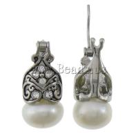 316 rostfritt stål Stud Earring, med Freshwater Pearl, med cubic zirconia & svärta, 10x20x10mm, Säljs av Par