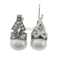 316 rostfritt stål Stud Earring, med Freshwater Pearl, med cubic zirconia & svärta, 10x19x10mm, Säljs av Par