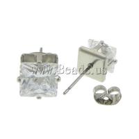 316L roestvrij staal Stud Earring, met zirkonia, oorspronkelijke kleur, 8mm, 5Tassen/Lot, 10paren/Bag, Verkocht door Lot