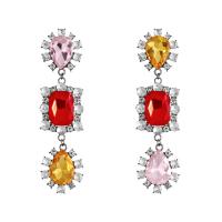 Zinc Alloy Drop Earrings polished fashion jewelry & for woman & with glass rhinestone Sold By Pair