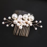 Decoratieve Kammen, Zinc Alloy, met Plastic Pearl, handgemaakt, mode sieraden & voor vrouw, gouden, nikkel, lood en cadmium vrij, 95x50mm, Verkocht door PC