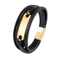 PU Leather Cord Bracelets with 316L Stainless Steel Vacuum Ion Plating & for man Sold By PC