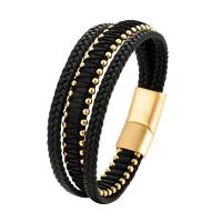 Bracelets cordon PU, cuir PU, avec acier inoxydable 316L, longueur différente pour le choix & pour homme, plus de couleurs à choisir, Vendu par PC