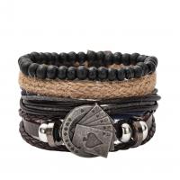 Leather Bracelet Set with Linen & Zinc Alloy Poker vintage & multilayer & Unisex Length Approx 7.5 Inch Sold By Set